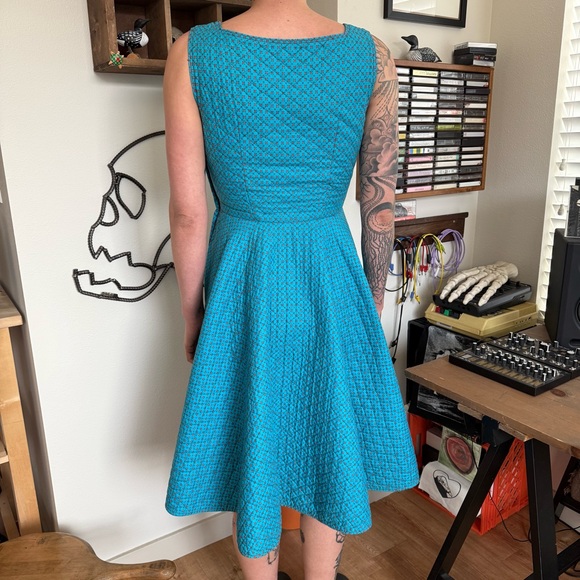 Vintage 50s 60s Handmade Quilted Sleeveless Fit and Flare Swing Dress ~ Size S - Picture 5 of 8